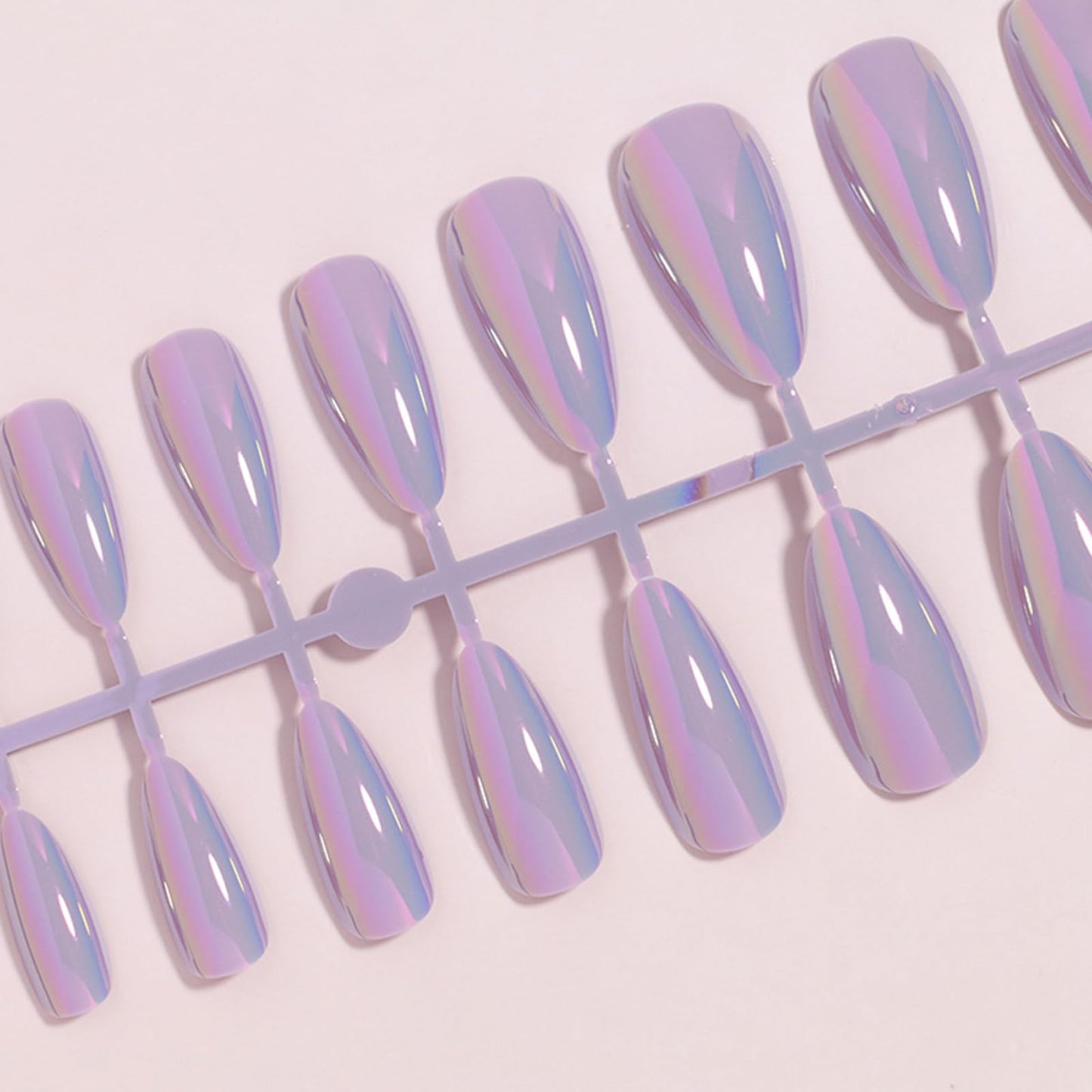 24Pcs Chrome Press on Nails Medium Almond Fake Nails Purple Aurora False Nails Glossy Quality Nail Tips Full Cover Glue on Nail Cute Acrylic Stick on Nails for Women Quick Manicure Kit