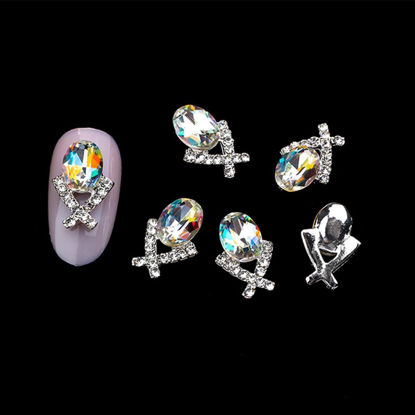 SILPECWEE 20pcs 3D Silver Nail Rhinestone Charms Flat-Back AB Nail Crystal Alloy Nail Art Charms Gem Diamond for Nails Studs Nail Jewels Decoration for DIY Salon Manicure Accessories