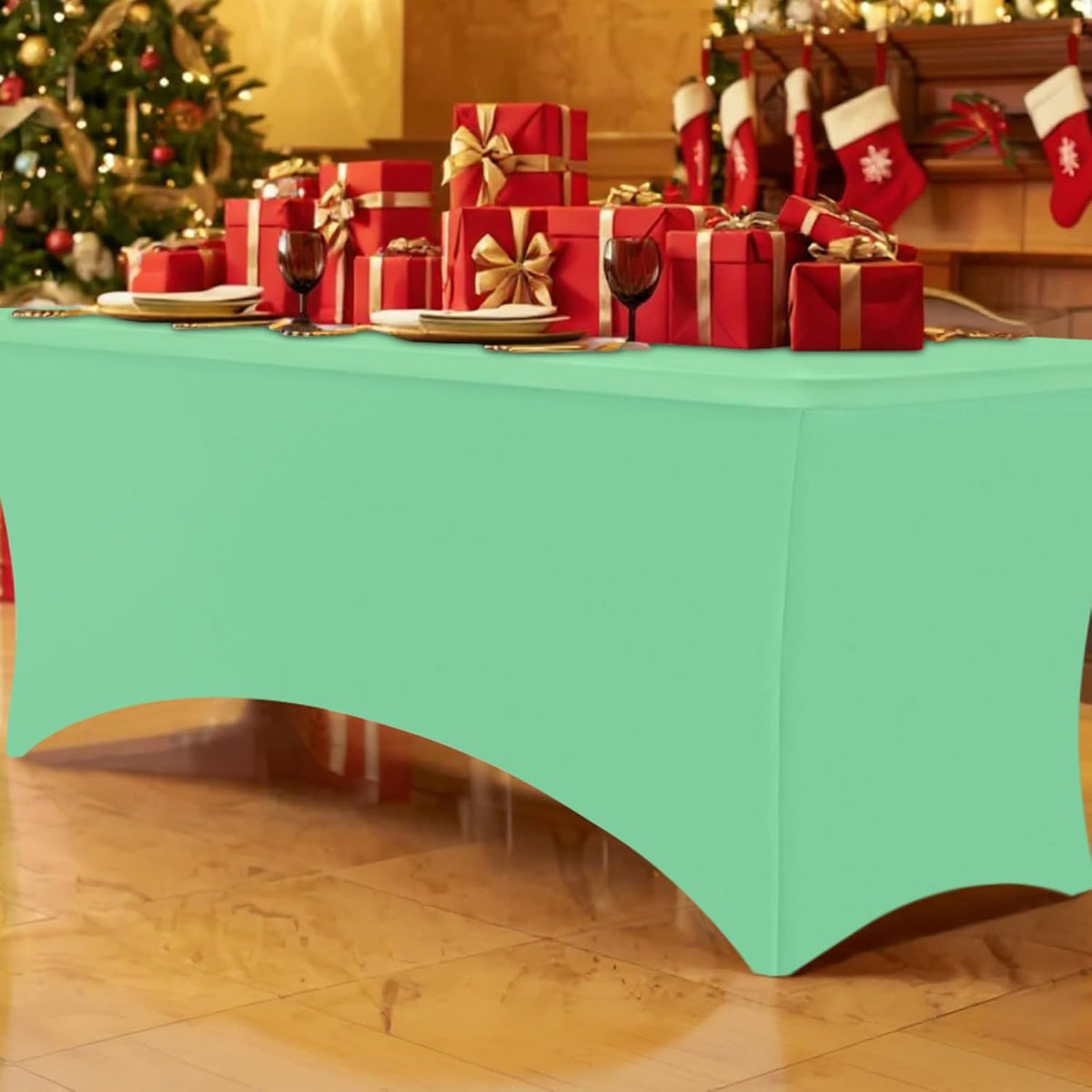 Smiry 2 Pack Spandex Table Cloth 6FT, Elastic Fitted Stretch Tablecloths for Rectangle Tables, Washable Table Cover for Outdoor, Wedding, Banquet & Parties (Bright Green, 72Lx30Wx30H Inch)