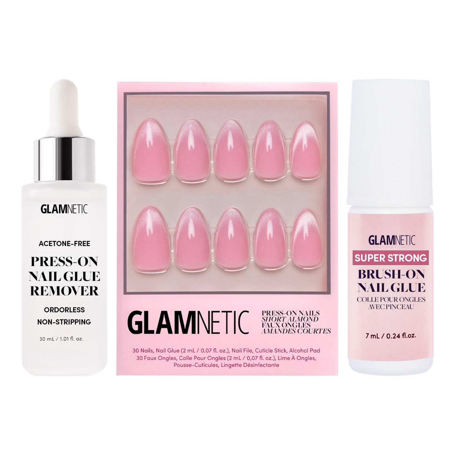 Glamnetic Press-On Nails - Lovers Blush | Pink Short Almond Fake Nails with Glossy Velvet Finish | 15 Sizes - 30 Nail Kit with Glue and Remover