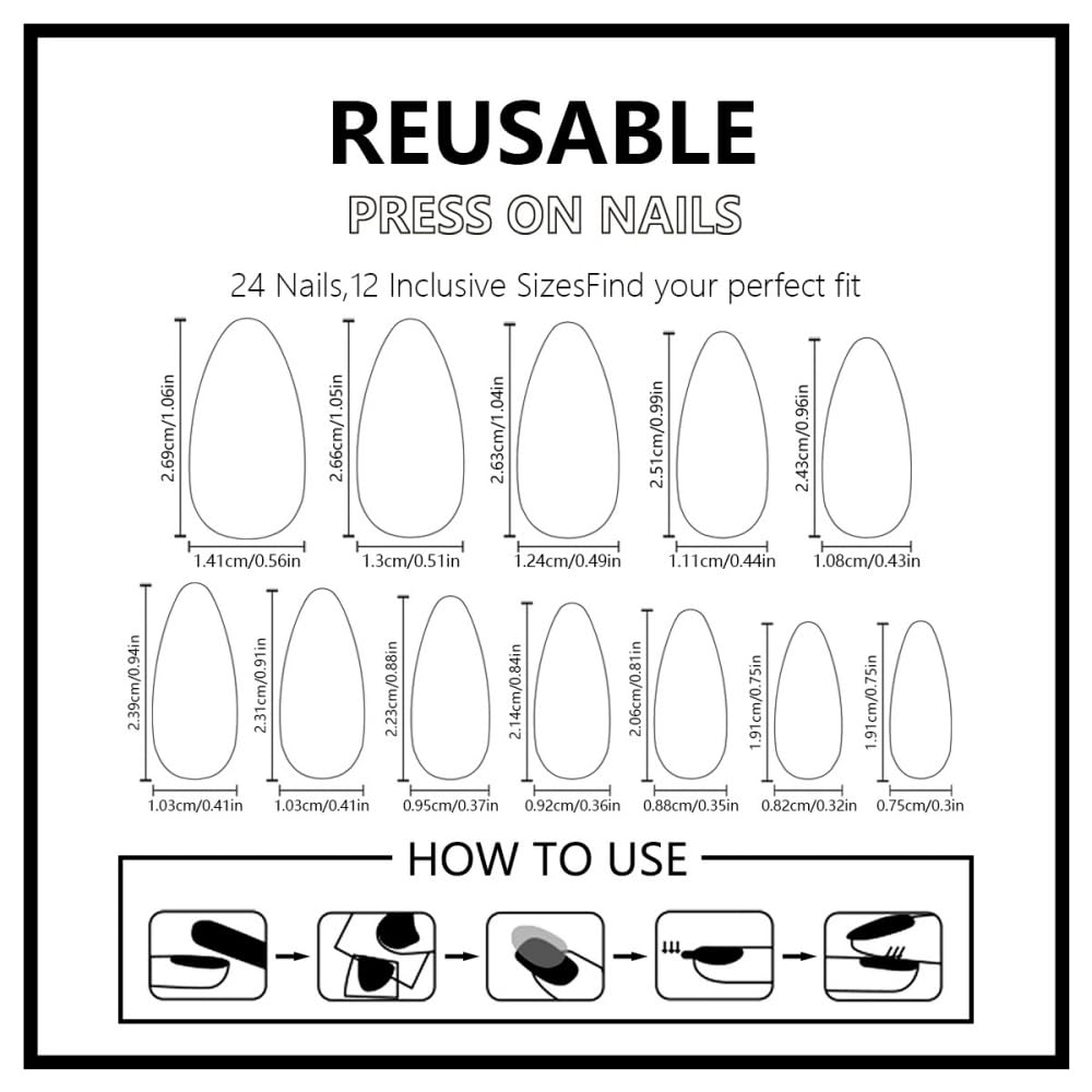 Flower Press on Nails Medium Almond Fake Nails with 5D Bow Charm Design Glossy Lace French Tips False Nail Full Cover Red Nail Press ons Reusable Spring Summer Acrylic Nail for Women Manicure 24Pcs