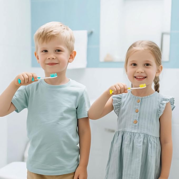 Toothbrushes for Kids In Bulk, Individually Wrapped Disposable Toothbrush Cute Manual Soft Bristles Children Toothbrush With Cover Suction Cup Toddler Toiletries Set for Home/School/Travel (40 Pack)