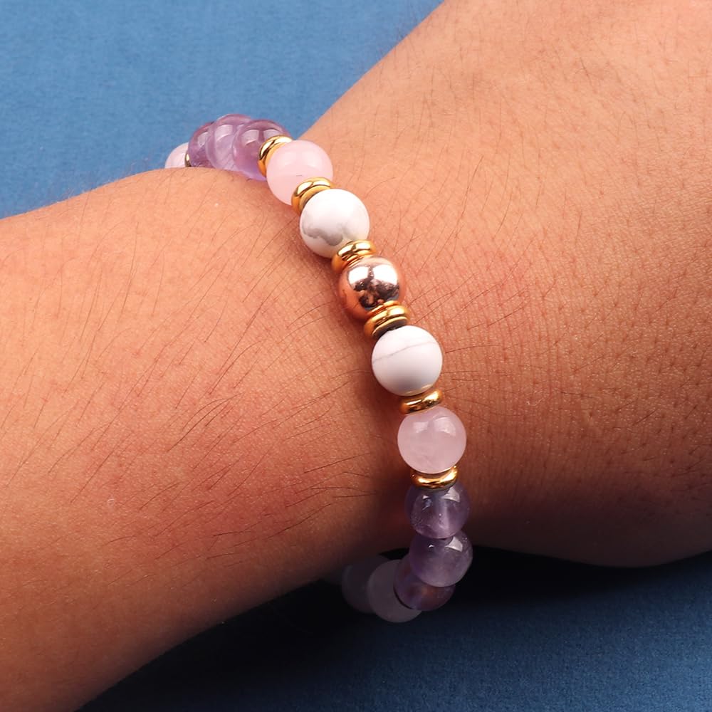 KSQS Healing Stone Bead Bracelet for Women, Natural Gemstones Balance Protection Bracelet, Spiritual Crystal Beads Bracelet Anxiety Relief with Meaning Card(#42)