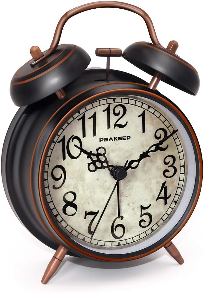 Peakeep Retro 4.5 inches Battery Operated Twin Bell Loud Alarm Clock | for Heavy Sleepers Adults, Old Fashioned Back to 80?€?s for Bedroom Desk Living Room Kids' Room Decoration (Black with Arabic)