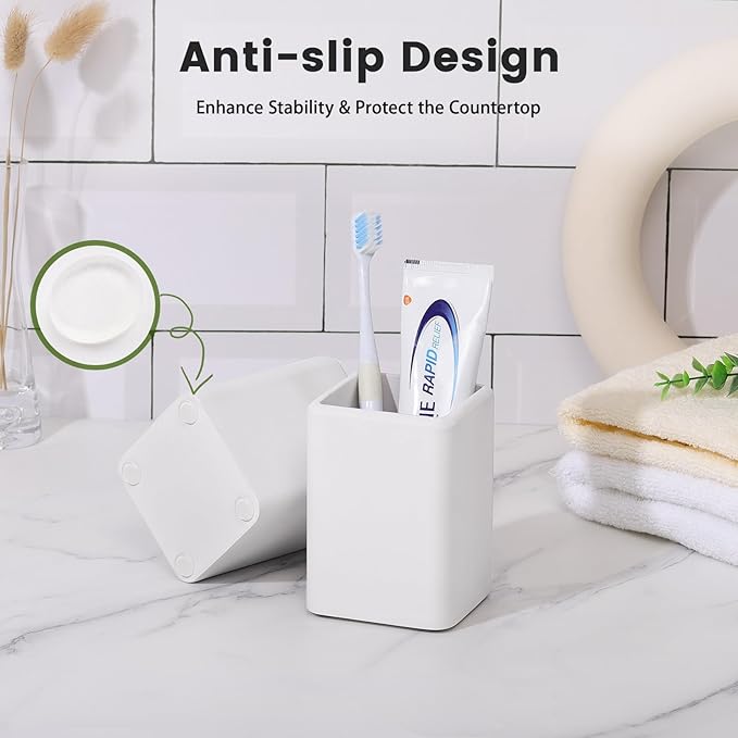 Luxspire Toothbrush Holders 2 Pack, Fast Drying Toothbrush Holders for Bathroom, Diatomite Toothbrush Cups Electric Toothbrush and Toothpaste Holder for Bathroom Countertop, Light Gray