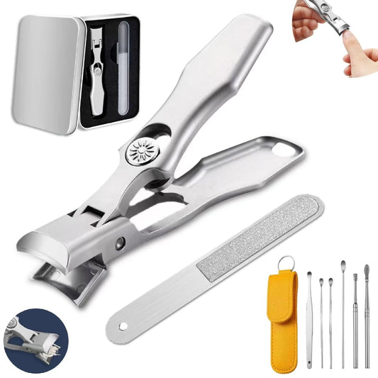 AGSIXZLAN German Nail Clippers Set for Men & Women and Seniors, Large Wide Jaw Opening,Anti Splash Design,Ultra Sharp Stainless Steel Heavy Duty fingernail & toenail Clippers for Thick Nails(Silver)