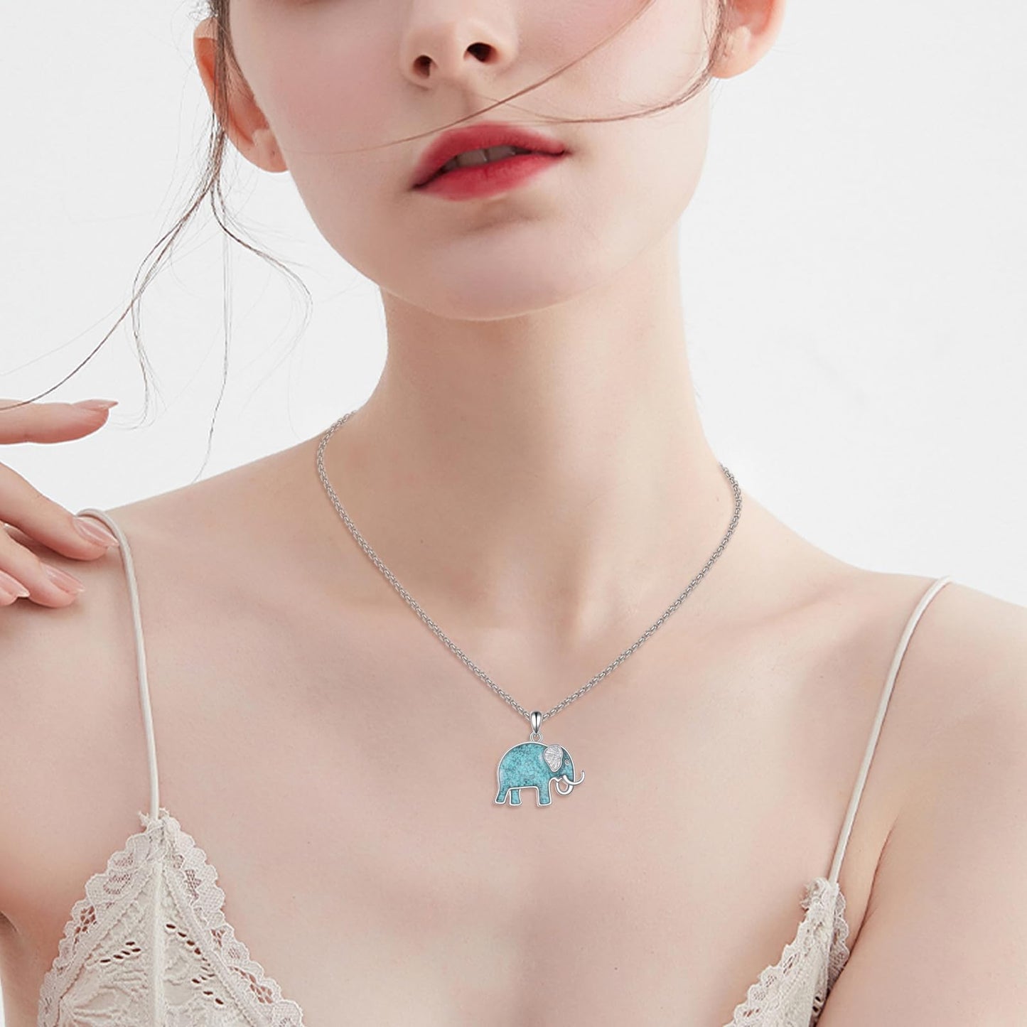 HKPATOP Elephant Necklace 925 Sterling Silver Turquoise Elephant Pendant Animal Jewelry Gift for Women Men