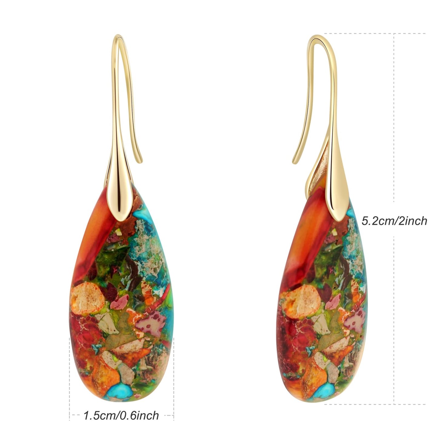 Sriomu Natural Healing Stone Fishhoop Dangle Drop Earrings Statement Gold silver earrings