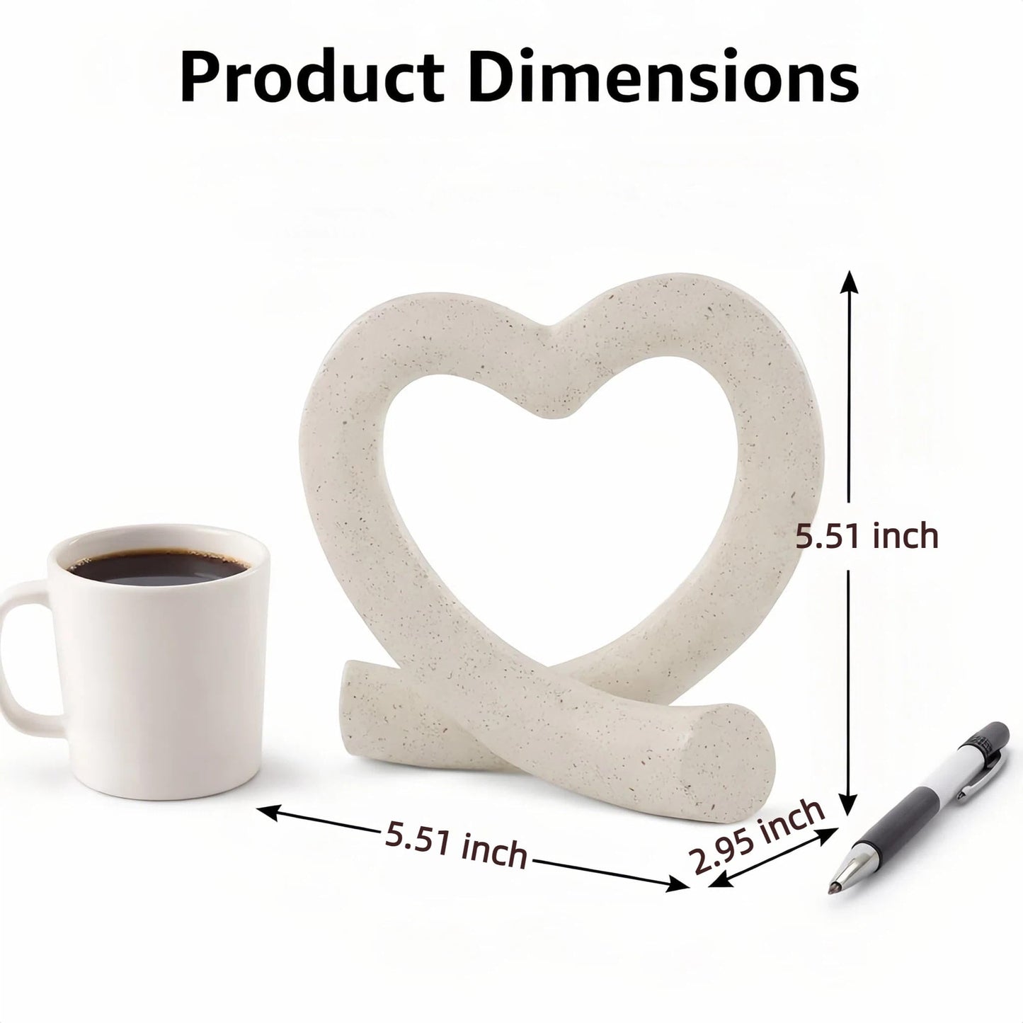 Lescafita Heart Decor Sculpture, Love Heart Statue Minimalist Modern Home Decor for Living Room Bedroom Desk Shelf Coffee Table, Romantic Meaningful Gift