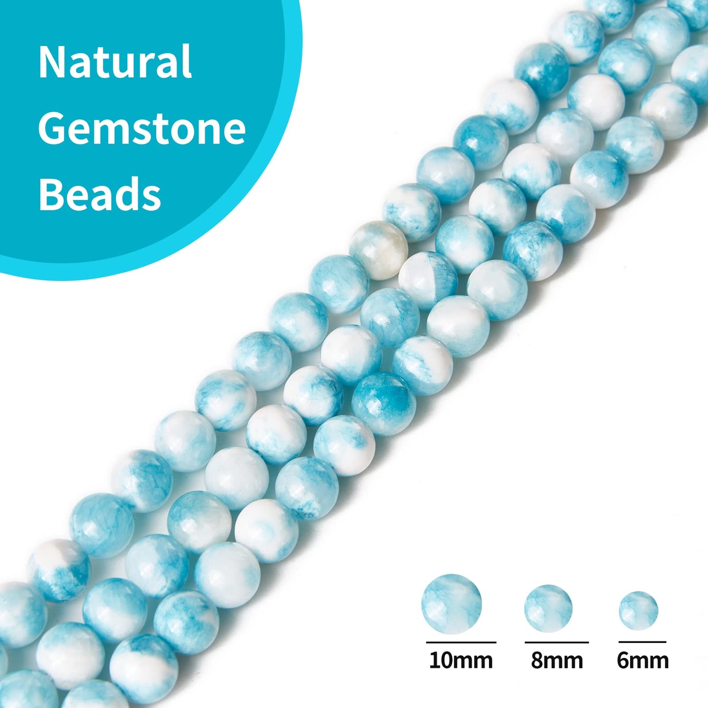 35pcs 10mm Natural Blue White Jade Beads Gemstone Beads Round Loose Beads for Jewelry Making