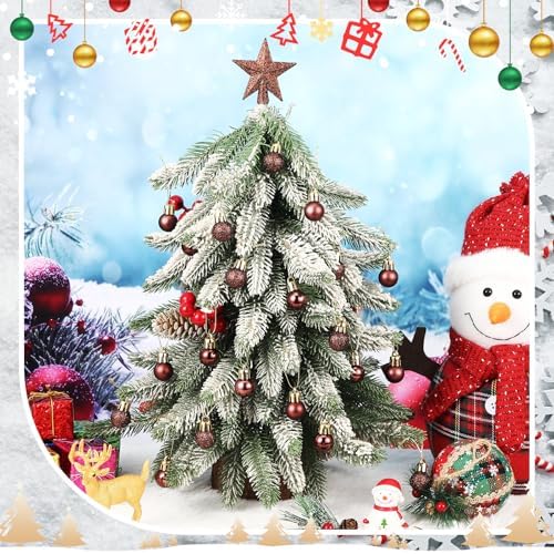 RoundFunny 25 Pcs Mini Christmas Balls Ornaments Set 0.79 Inch Christmas Day Ball Topper Star Tree Hanging Ornaments for Party Decoration(Brown)