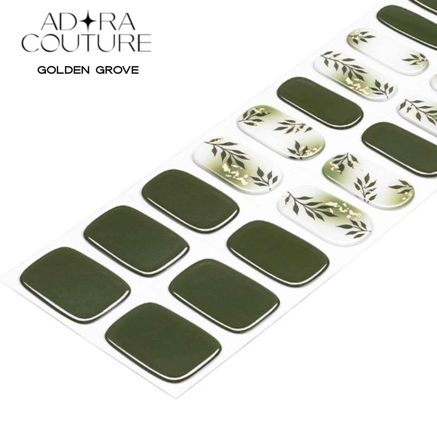 Semi-Cured Gel Nail Strips - 20 Salon-Quality Gel Sticker with UV Light Required, Long Lasting, Easy Application & Removal, Includes Prep Pad, Nail File, Wooden Stick (Golden Grove)