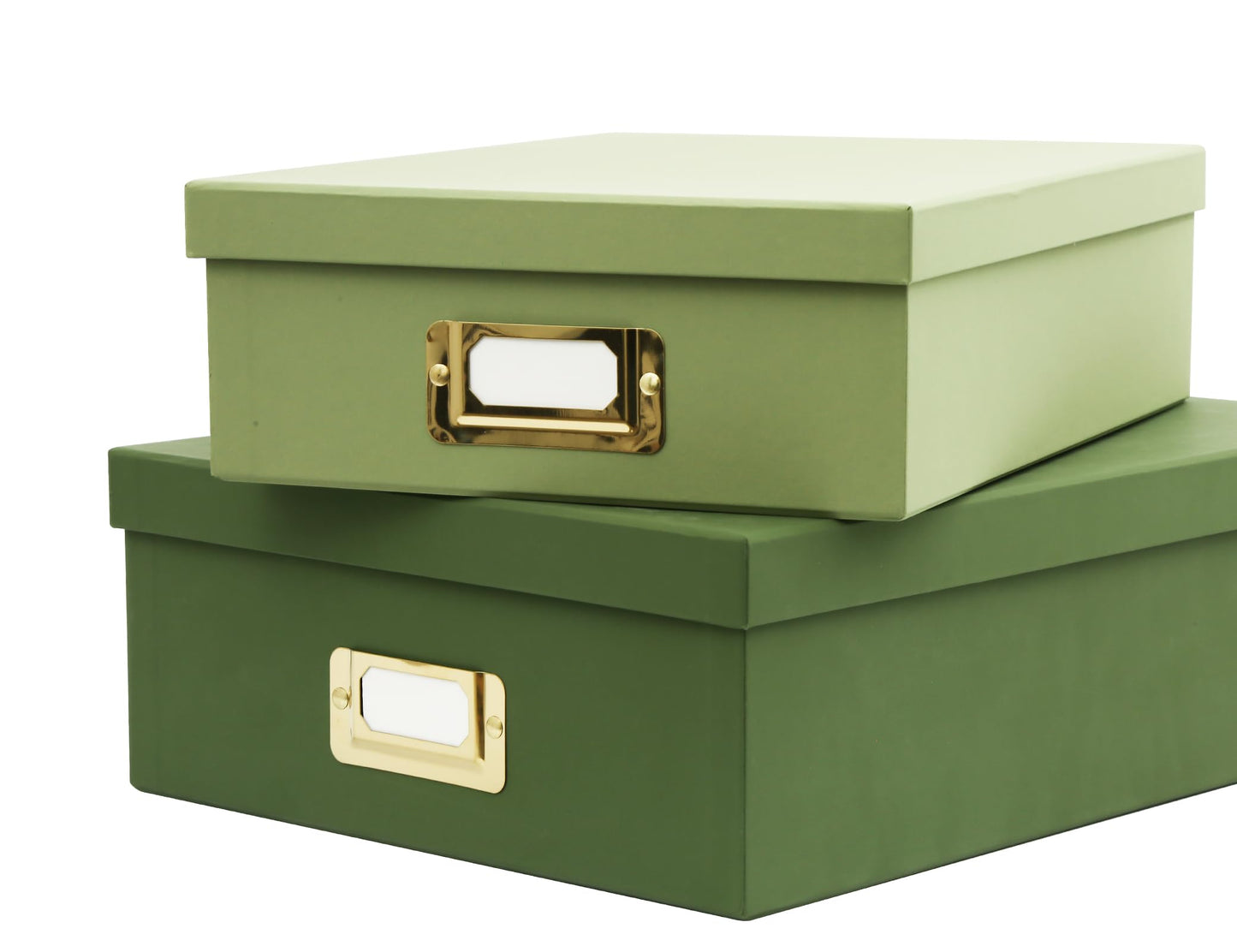 MIZFRUZZY 2-Piece Decorative Storage Boxes, Sophisticated Dual-green Palette, Paperboard Stackable with Gold Label Holders for Home Office Organization, Home Decor, Photos, Files and Keepsake Box
