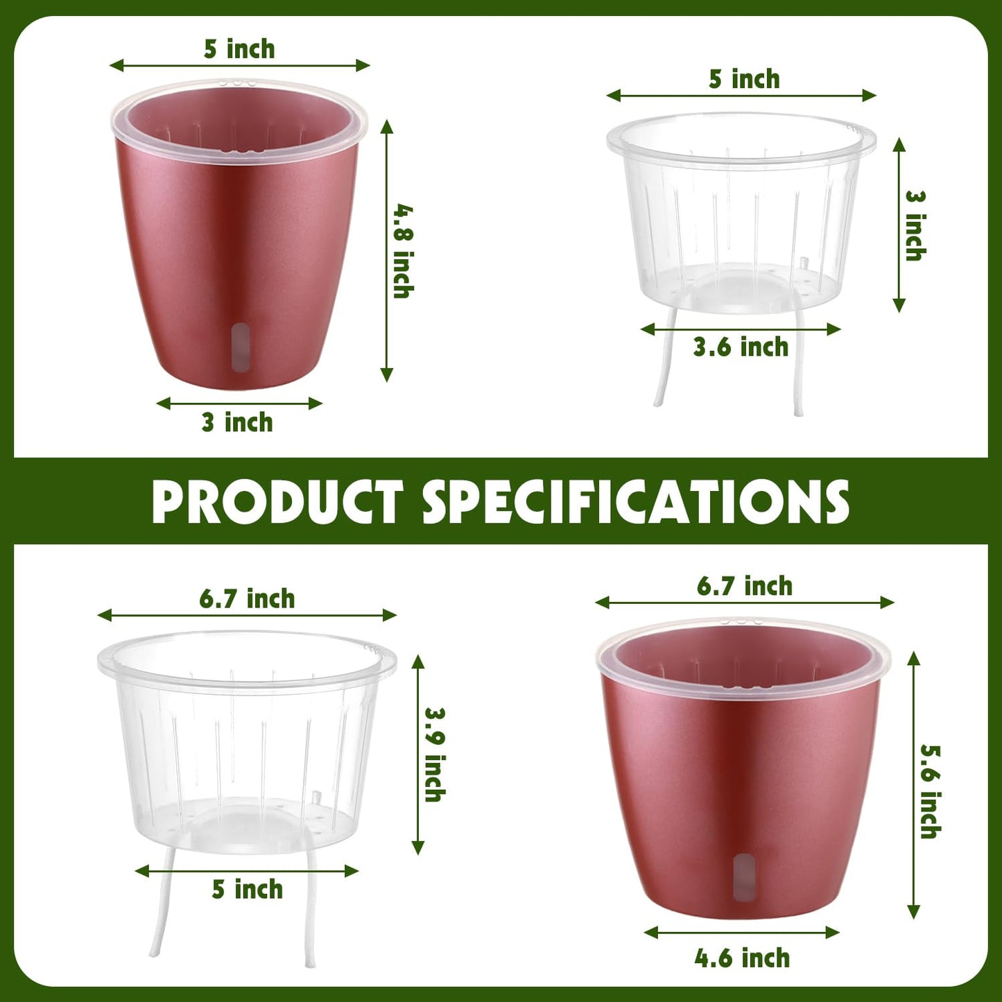 KvyusFlourish Self Watering Pots for Indoor Plants, 4-Pack 6.7'' Self Watering Planter with Drainage Holes, Small African Violet Pots with Water Indicator, Clear Wick Orchid Pot, Rose Gold