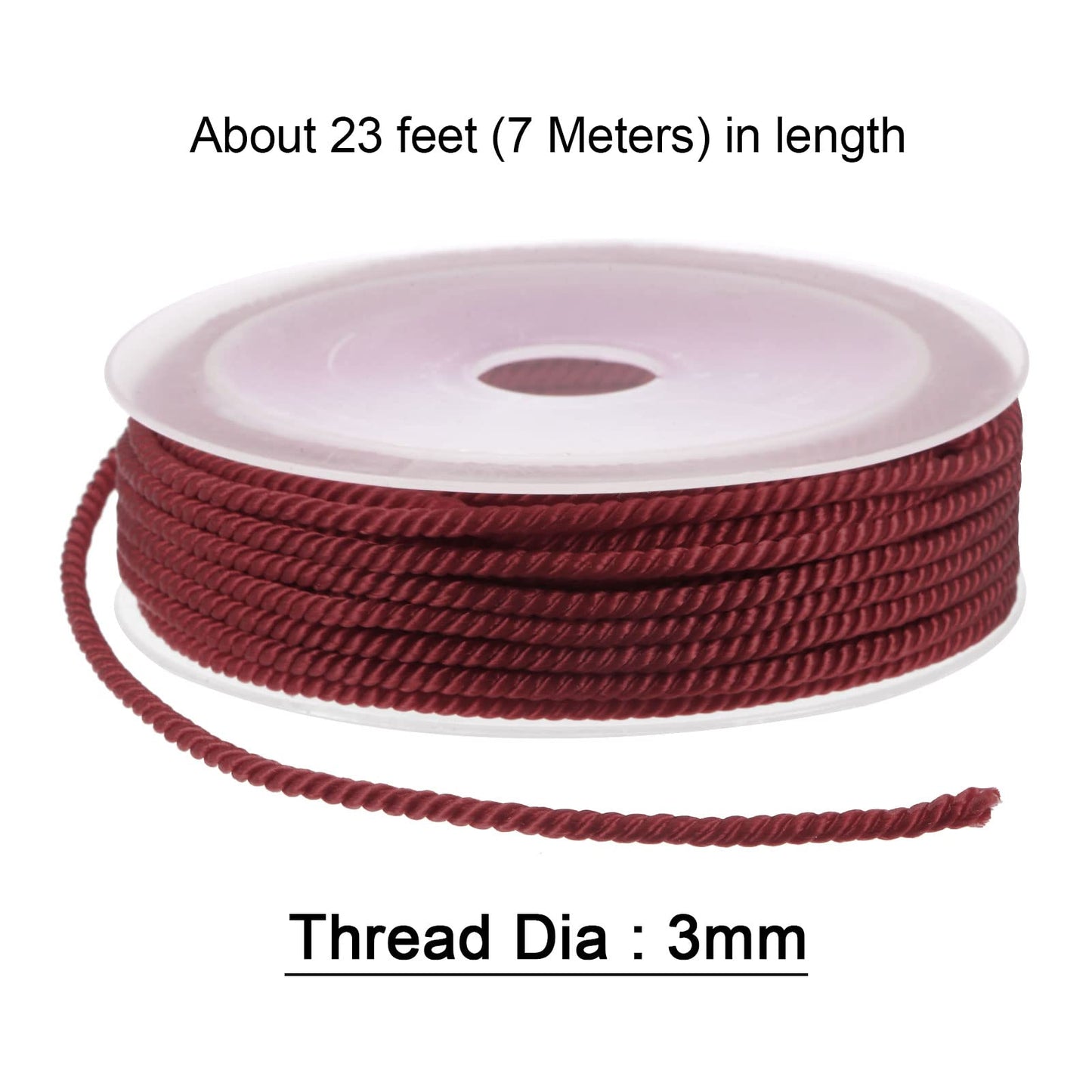 HARFINGTON 2pcs Twisted Nylon Twine Thread Beading Cord 3mm 7M/23 Feet Extra-Strong Braided Nylon String for Crafting Bracelets Jewelry Making, Dark Red