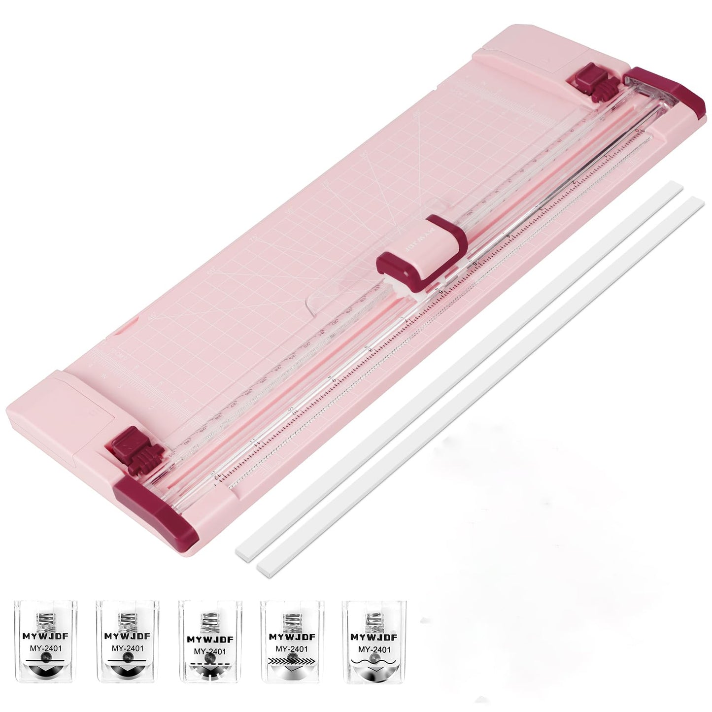 Pink Rotary Paper Trimmer, 12 Inch Guillotine Paper Cutter for Cardstock, Scrapbooking, Crafts, 4 Functions with 5 Blades, Safety Guard, Side Ruler for Coupons, Photos, Labels