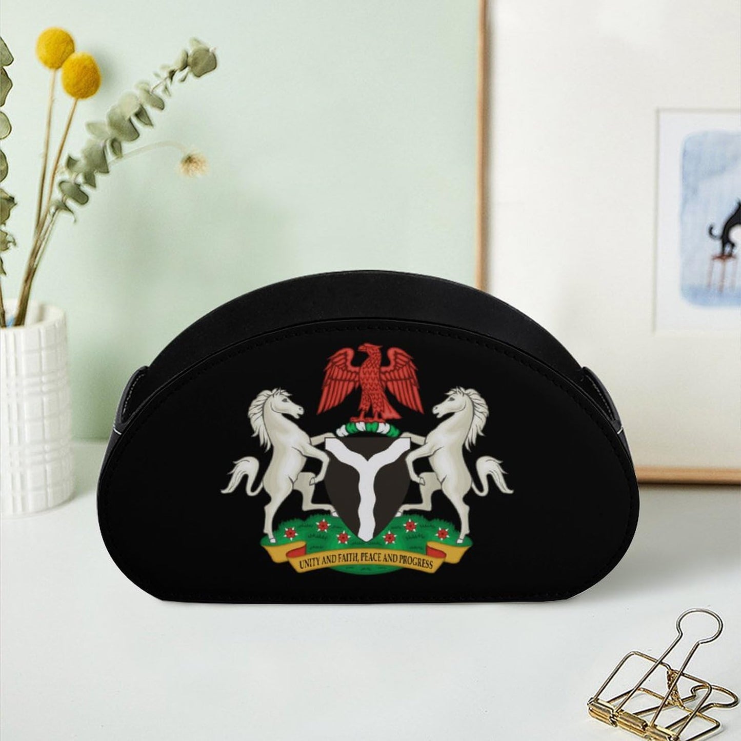 Coat of Arms of Nigeria Remote Control Holder with 5 Compartments Caddy Desktop Organizer for Home Office