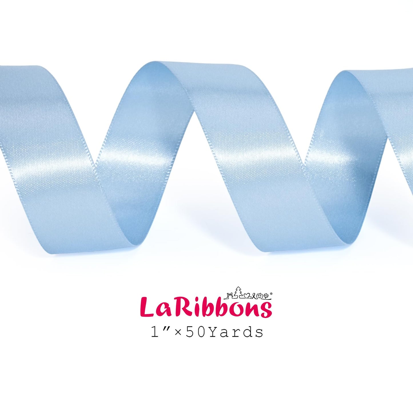 LaRibbons 1 Inch 50 Yard Double Faced Satin Ribbon,Light Blue Satin Craft Fabric Ribbon for Gift Wrapping Floral Bouquets Wedding Party Decoration