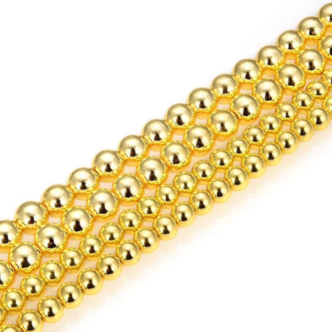 40pcs Adabele Grade A Natural Hematite Gold Plated Healing Gemstone 10mm Round Loose Beads Gem Stone Spacer for DIY Craft Jewelry Making GFC-C10