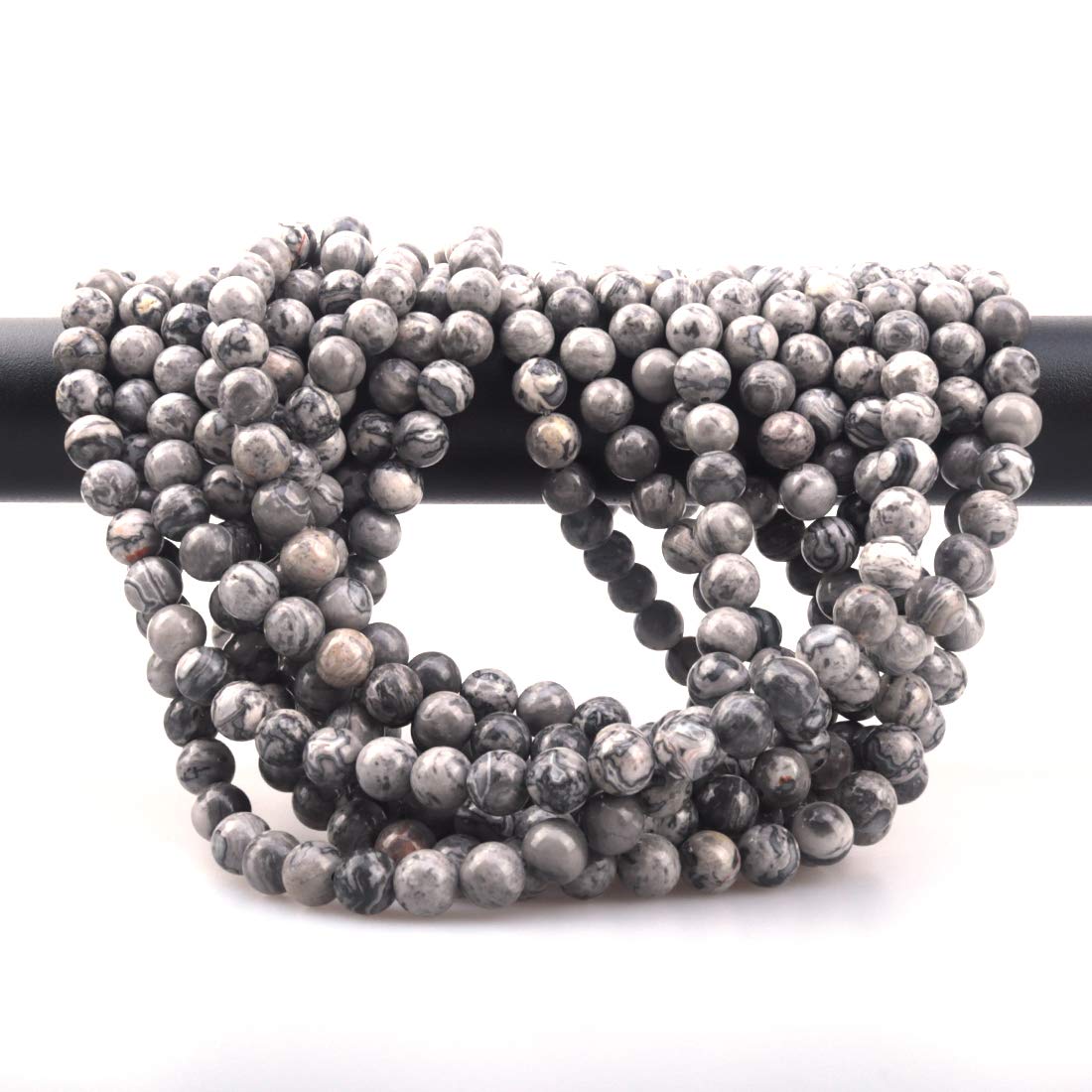 ICAI Beads 10mm Natural Map Stone Round Loose Stone Beads for Jewelry Making DIY Crafts Design 1 Strand 15" APPR.34-36pcs