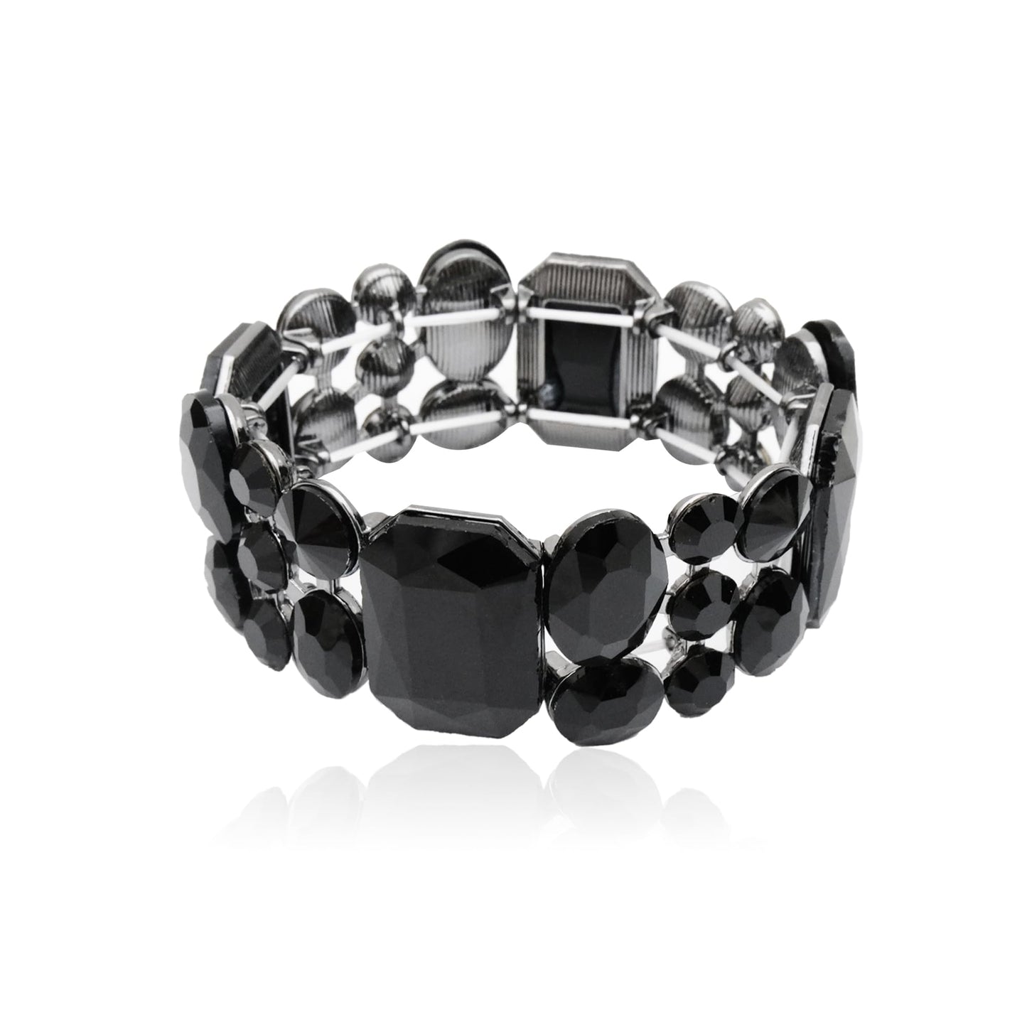 CSY Women's Statement Stretch Wide Bangle Bracelets Austrian Crystal Art Deco Elastic Bracelet for Party Prom (black crystal)