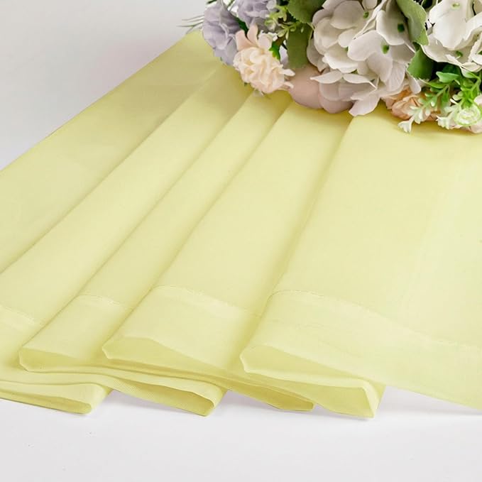 Chyhomenyc Sheer Valances for Windows - Light Filtering Small Window Curtains for Living Room Bathroom Cafe Laundry Basement, Modern Dual Rod Pocket Voile Curtain, 42Wx14L inches, Light Yellow, 2 PCS
