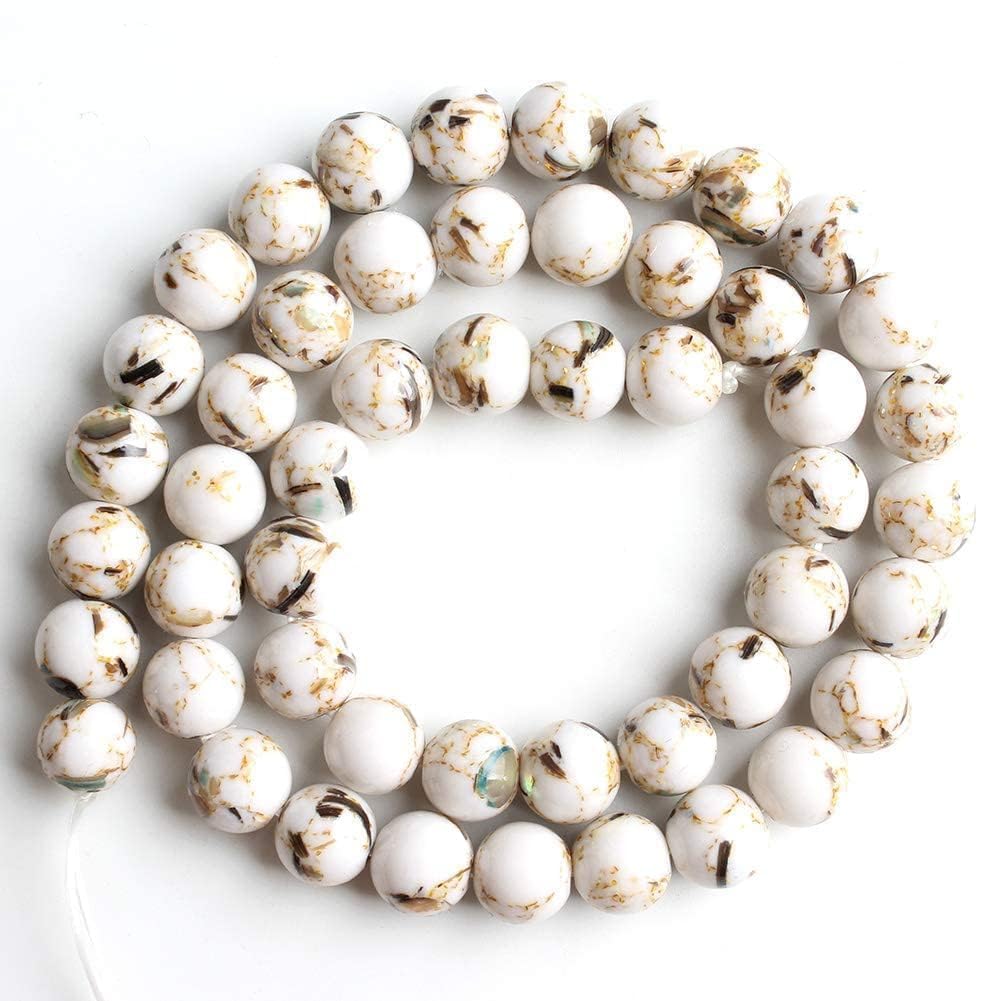 Yochus 60pcs White Shell Turquoise Beads，6mm Natural Stone Round Loose Beads for Jewelry Making Earring Necklace DIY Crafts