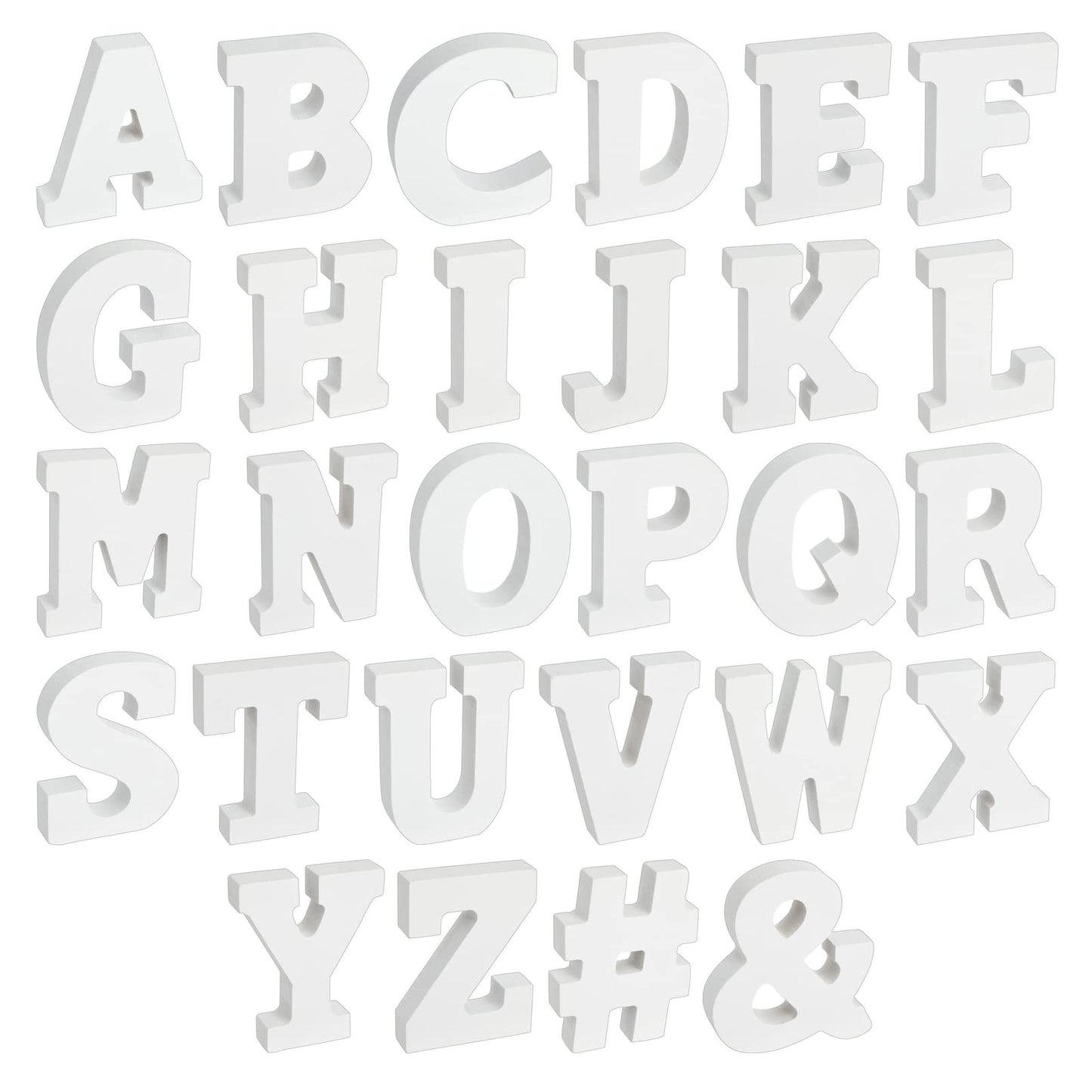3D Wooden Alphabet Letters Set - Freestanding Room Decor Letters - Wedding & Party Tabletop Decor - Customizable Wooden Craft Set - 54 pcs, 3.13 in H x 0.6 in Thick, White, Engineered Wood