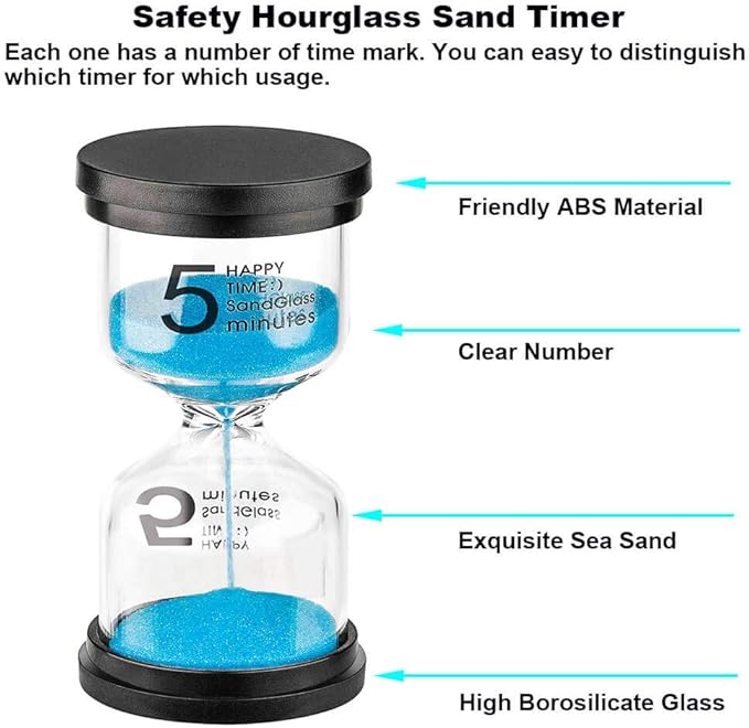 Sand Hourglass Timer 5 Minutes: Plastic Large Blue Sand Clock 5 Min, Colorful Hour Glass Sandglass Timer for Kids, Games, Classroom, Kitchen, Decorative