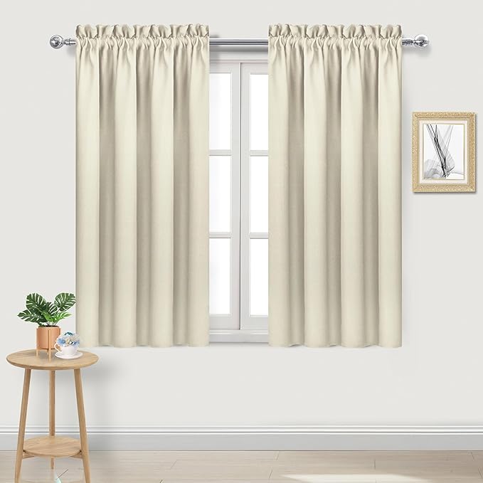 DWCN Blackout Curtains for Bedroom – Rod Pocket Thermal Insulated Noise Reducing Noise Reducing Drapes for Living Room, W 42 x L 45 Inch, 2 Panels, Light Beige