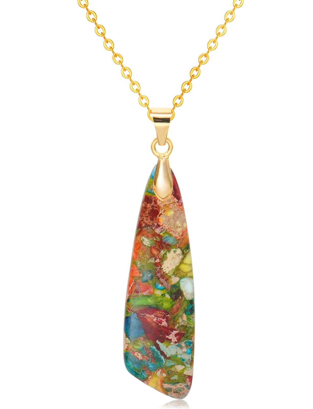 Wovanoo Nature Stone Necklaces for Women Boho Gemstone Pendant Necklace 18K Gold Chain Necklaces Colorful Gold