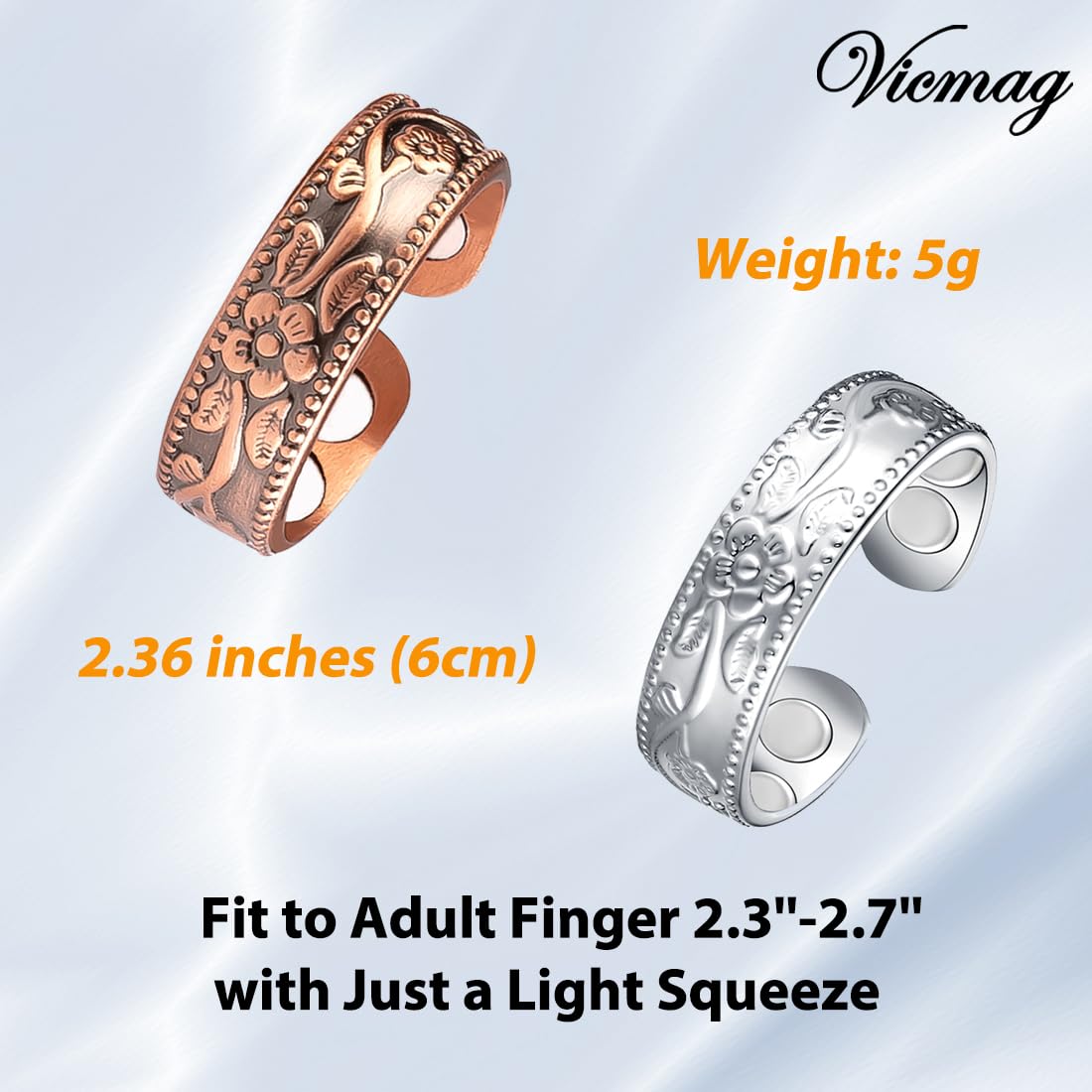 Vicmag Copper Magnetic Ring for Women, Magnetic Rings Ladies Fingers Thumb 100% Solid Pure Copper Jewelry Gift Adjustable (4PCS Flower)