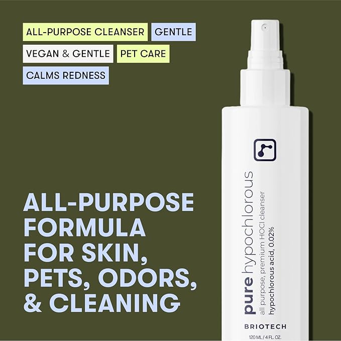 BRIOTECH Pure Hypochlorous Acid Spray and Cleanser, Original Premium HOCl Topical Solution, Multi-Purpose Cleaner, Family Approved & Pet Friendly, 4 fl oz