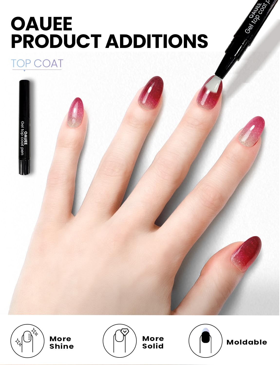 Oauee Semi Cured Gel Nail Strips | Built-In Gel Top Coat | UV Light Required | Salon Quality, Easy Application And Removal (Ruby Glitter）