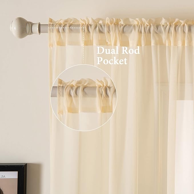MIULEE Cream Beige Window Sheer Curtains for Bedroom Living Room Solid Elegant Net Drapes 2 Panels Width 38 x Length 72 Inches