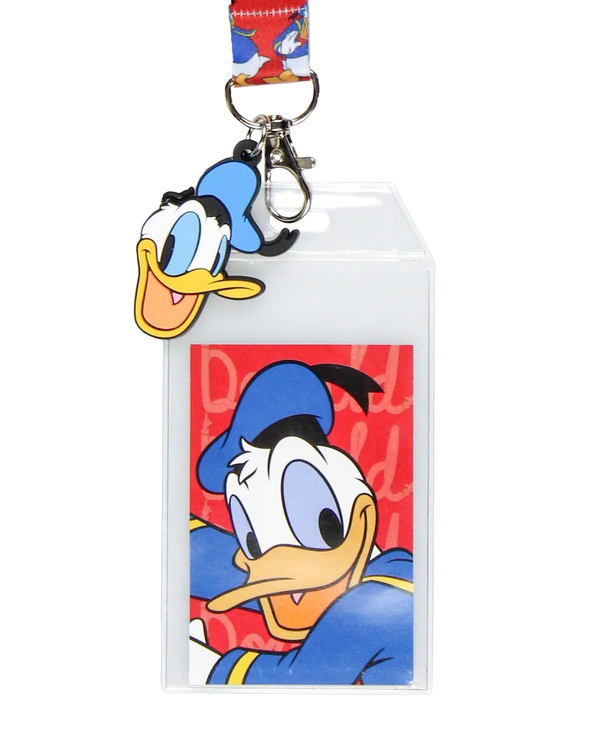 Disney Classic Donald Duck Reversible Lanyard with Clear ID Badge Holder and 2" Donald Rubber Charm
