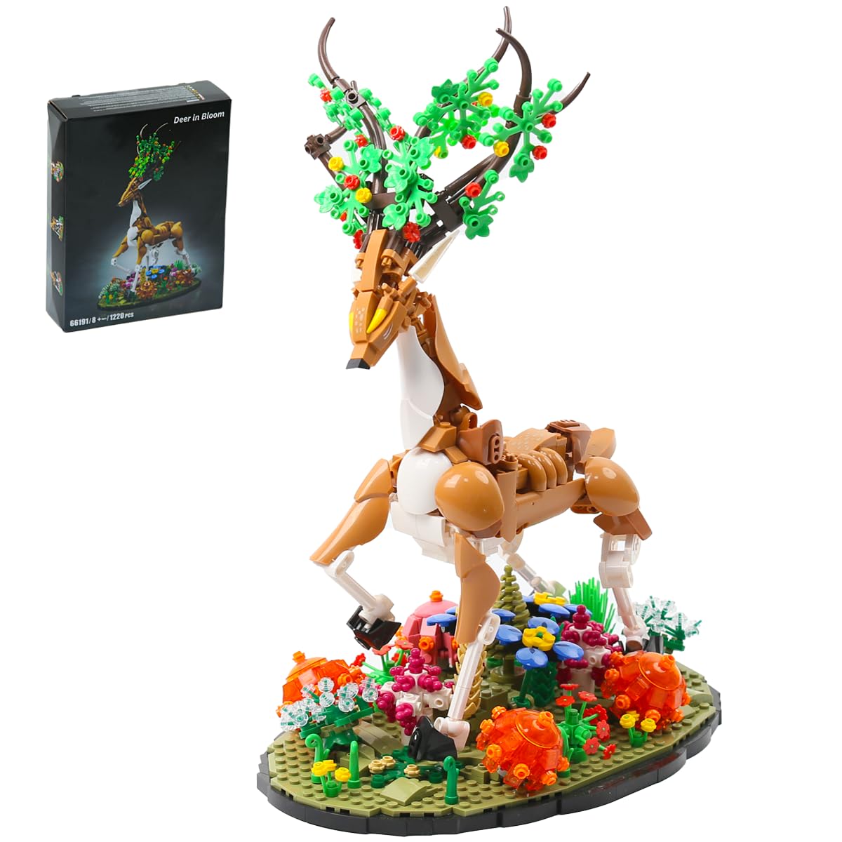 FIKAXTOY DIY Deer with Flowers Building Set, Animal & Plants Collection Model Kit, Nature Decor for Home Office Shelf, Collectible Craft for Adults & Teens