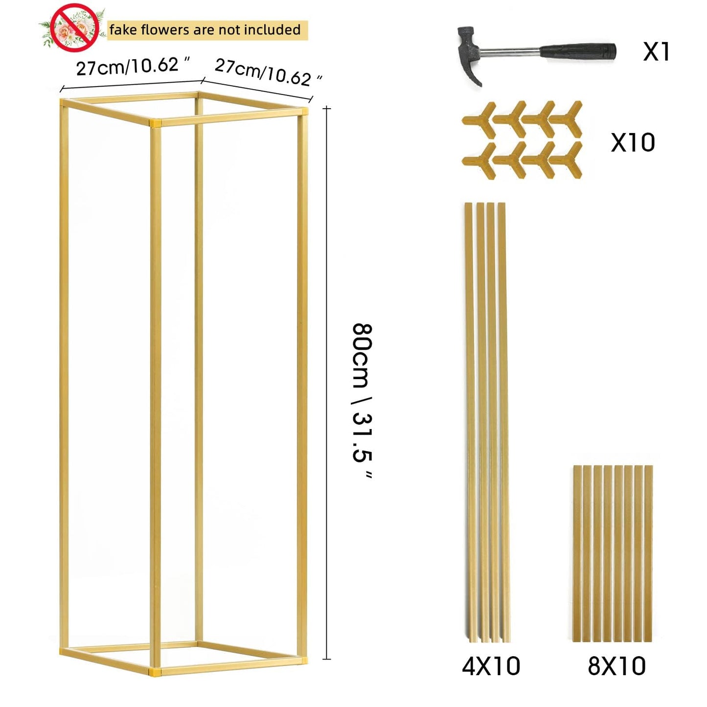 Fitous 10 pcs 31.5inch/80cm High Gold Flower Stand Metal Vase Column Geometric Centerpiece Stands, Wedding Centerpieces Gold Vases Rectangular Flower Display Rack for Wedding, Party Decoration