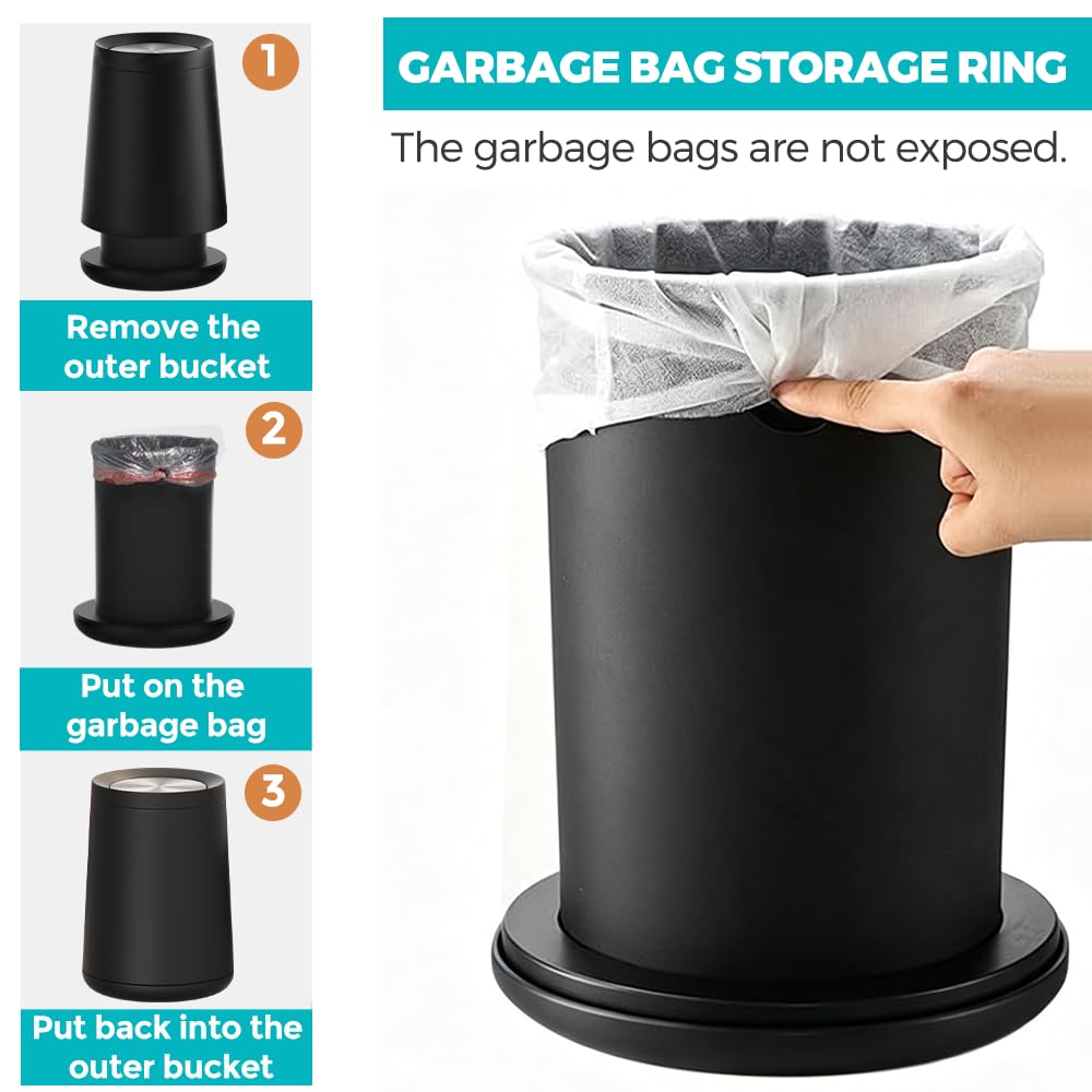 2.1 gallon 8L Black Trash Can
