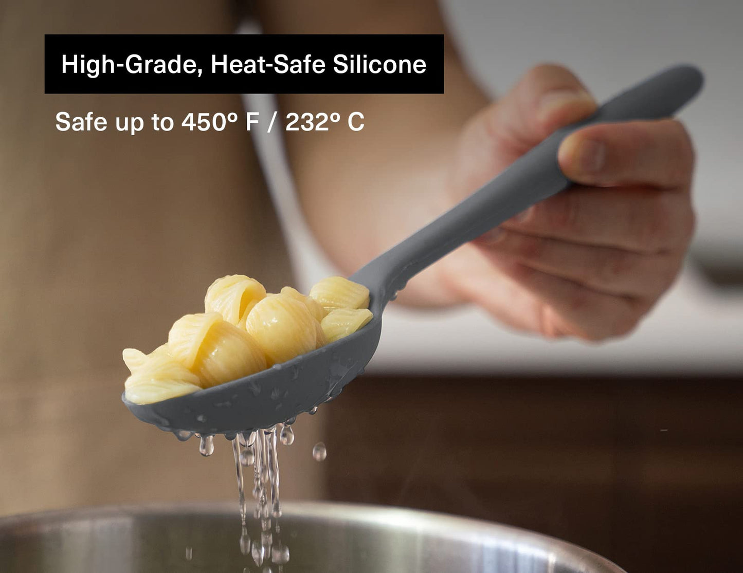 Misen Silicone Slotted Spoon - Dishwasher Safe, Professional-Grade Perforated Spoon - Comfortable Grip, Nonstick Safe, Heat Safe - Perfect for Stirring & Serving - Gray