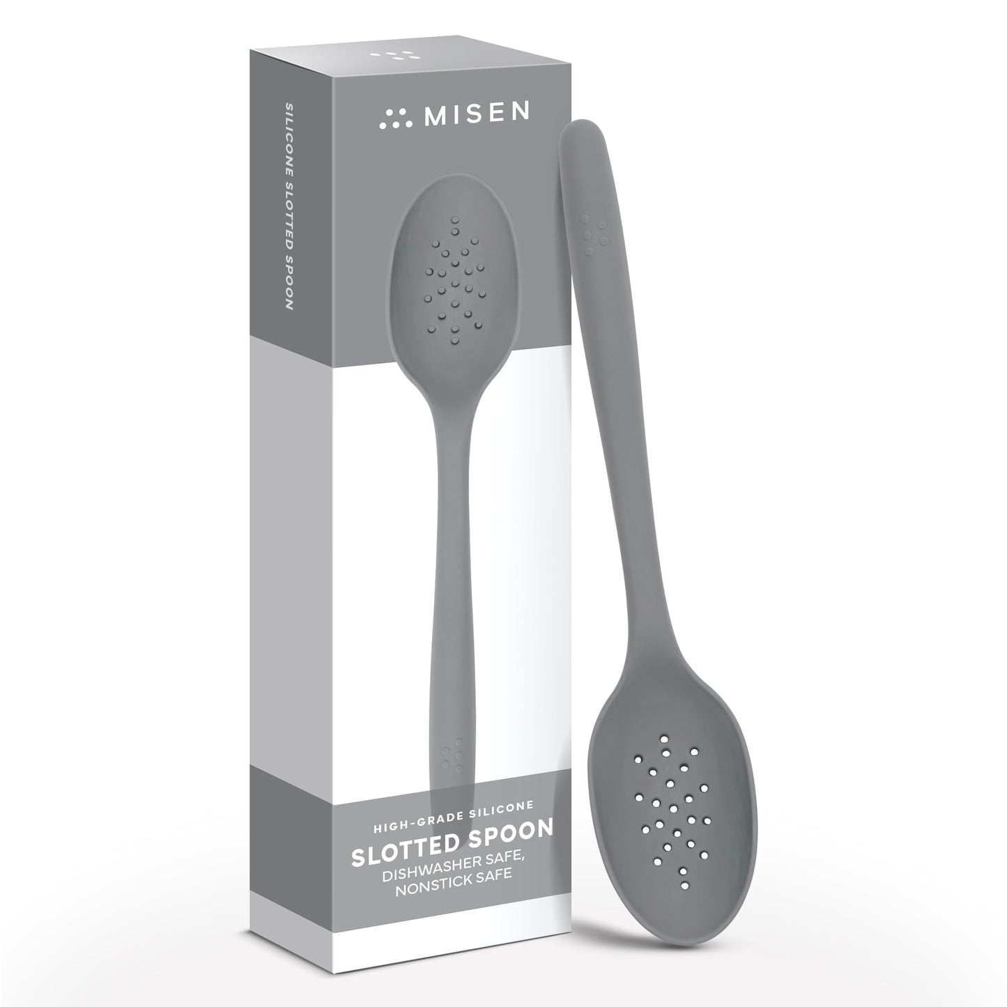 Misen Silicone Slotted Spoon - Dishwasher Safe, Professional-Grade Perforated Spoon - Comfortable Grip, Nonstick Safe, Heat Safe - Perfect for Stirring & Serving - Gray