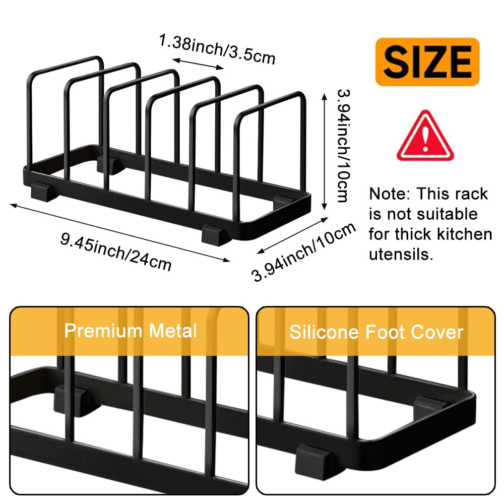 TIE-DailyNec 2 Pack Metal Dish Plate Storage Rack Kitchen Storage Cabinet Organizer Pot Lid Holder Multifunctional Dying Display Rack for Pad Pans Pots, Bakeware, Trays, Cutting Boards (Black)