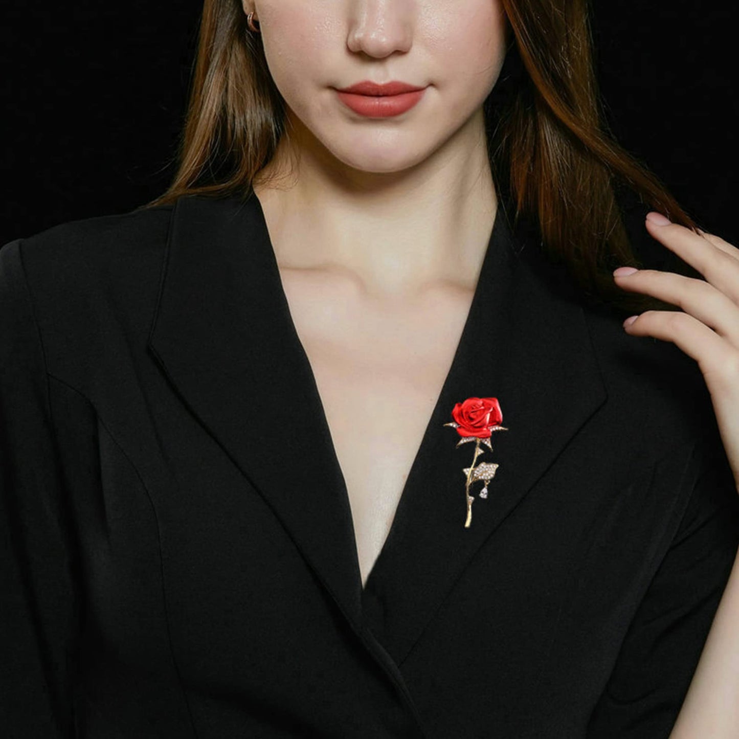 Seakuur Floral Elegant Red Rose Shape Brooch Pin for Women Mothers Day Accessory (E)