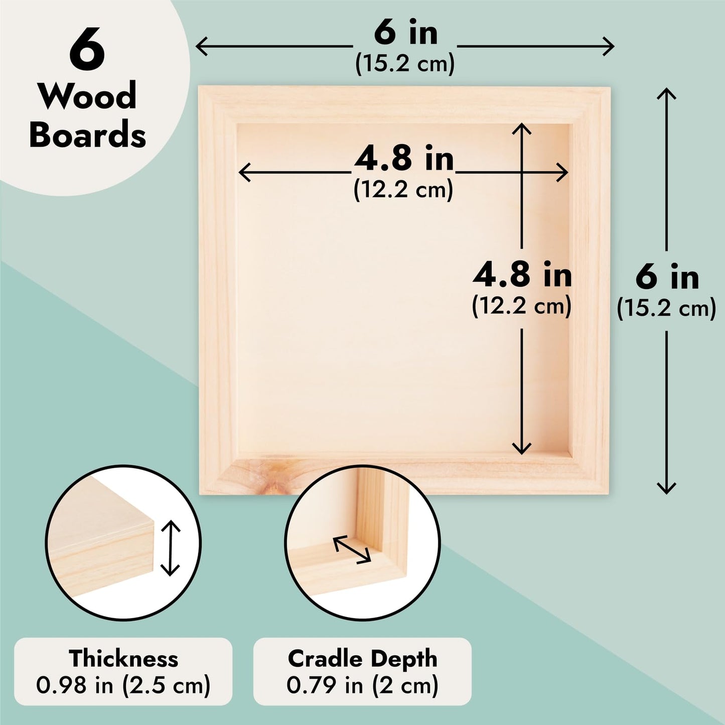 Bright Creations Wood Panels for Painting - 6 Pack, 6x6 in - Unfinished Square Wood Panels for Art & Craft Supplies - Smooth Pine Cradle Canvas Boards