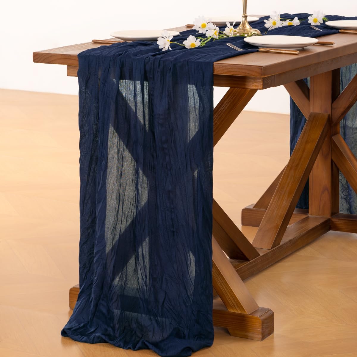 Socomi 10pcs Navy Blue Fall Thanksgiving Cheesecloth Table Runner Boho Rustic Gauze 120 inch 10FT Cheese Cloth Runner for Wedding Party Baby Shower Birthday Home Decor Holiday Decorations