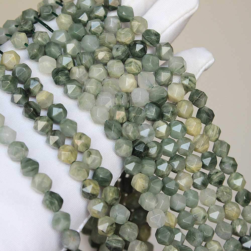 MJDCB Best Sellers Natural Stone Beads Faceted Polygon Grass Green Jade Crystal Energy Stone Healing Power for Jewelry Making(8mm)