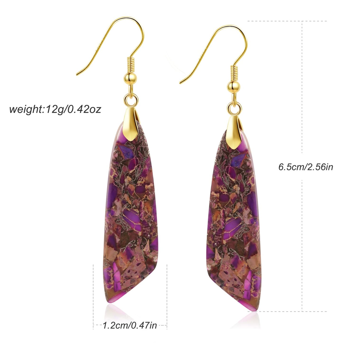 Jasper Stone Earrings for Women Trendy Dangle Earrings Fishhook Drop Earrings (Purple Brown-Gold Hook)