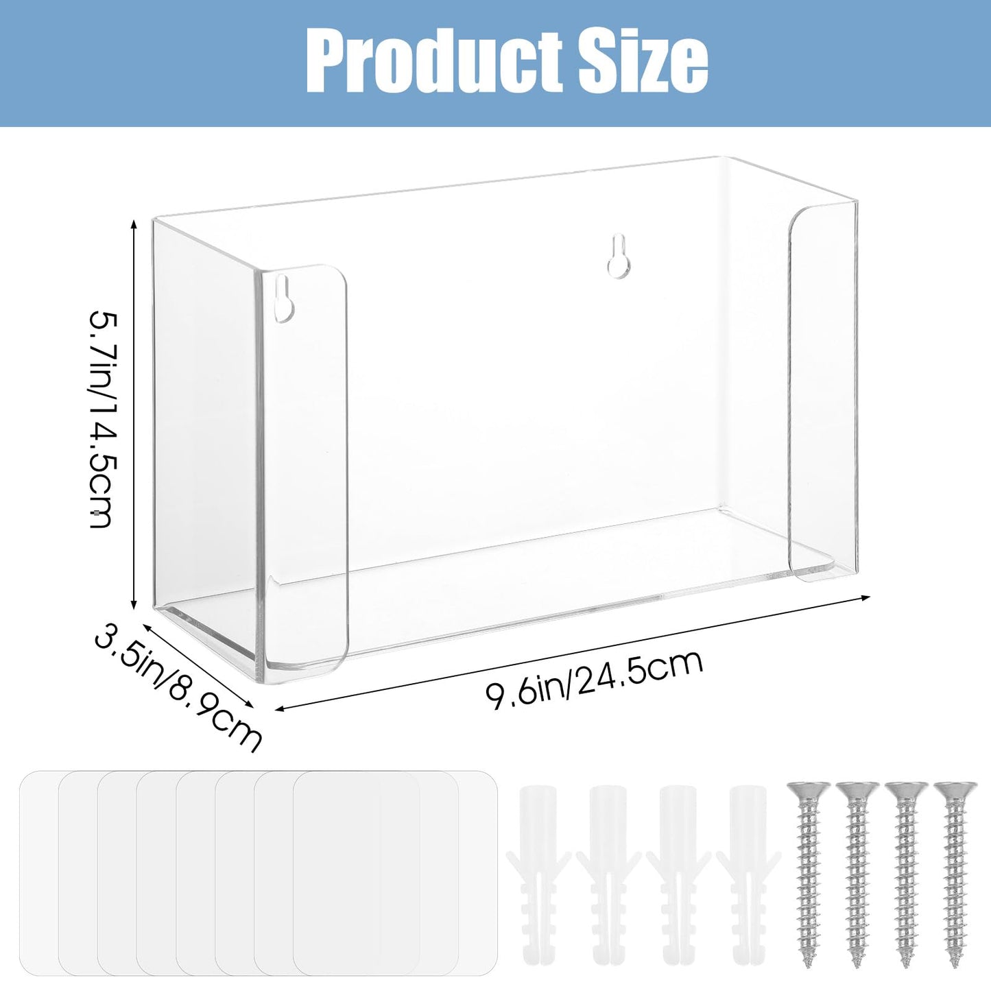 2 Pack Clear Acrylic Glove Box Holder Dispenser Wall Mount, Glove Box Organizer for Disposable Gloves Boxes, Includes Hardware, for Kitchen, Lab, Garages, Office