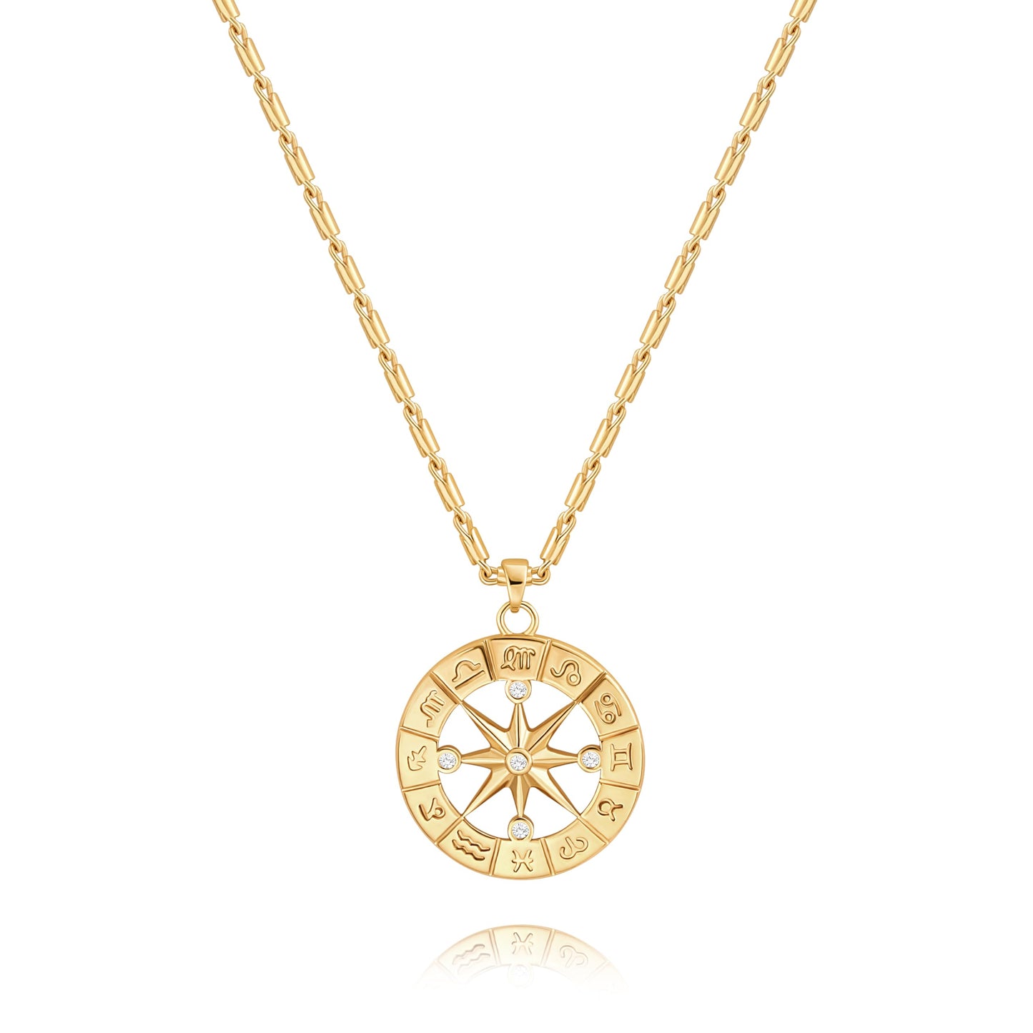 CANEVINKA Zodiac Pendant Necklace 18K Gold Plated Constellation Compass Necklace Adjustable Thin Link Chain Necklace Dainty Elegant Jewelry for Women