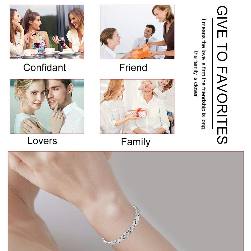 38 Elegant Titanium Magnetic Bracelet for Women Germanium and Magnetic Functions with Free Link Removal Tool Christmas gift (Silver)